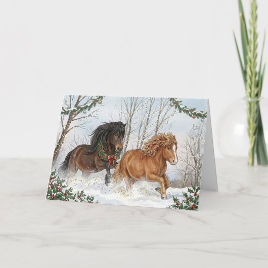 Festive Icelandic Horses Holiday Card シーズンカード (正面)