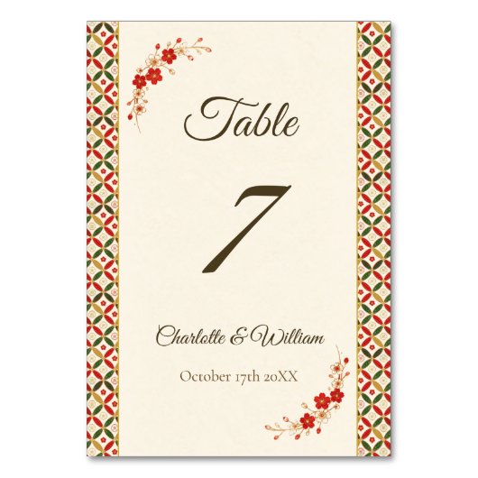 Festive Japanese Blossom Table Number テーブルナンバー (正面)