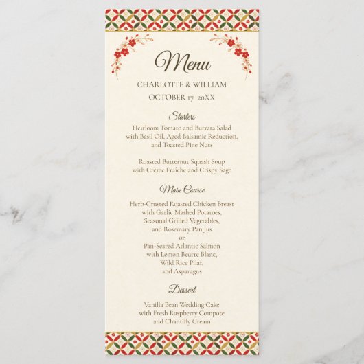 Festive Japanese Blossom Wedding Menu メニュー (正面)