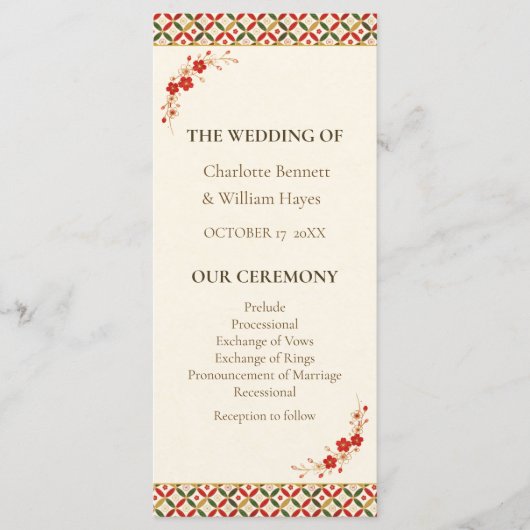 Festive Japanese Blossom Wedding Program プログラム (正面)