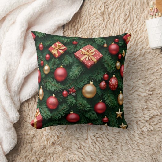 "Festive Joy — Red & Gold Christmas Magic" クッション (ブランケット)