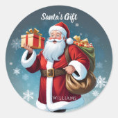 Festive Joyful Santa’s Gift Christmas Holiday ラウンドシール (正面)