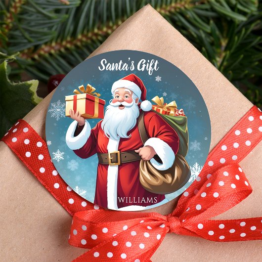 Festive Joyful Santa’s Gift Christmas Holiday ラウンドシール