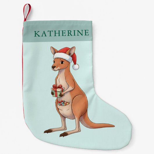 Festive Kangaroo With Santa Hat Christmas Holidays スモールクリスマスストッキング (正面)