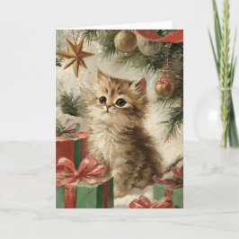 Festive Kitty Cat Christmas Greeting Folded Card シーズンカード