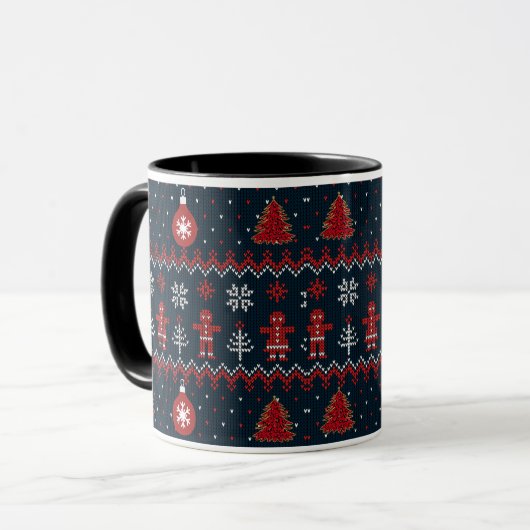 Festive knitted ginger bread snow flakes  mug マグカップ (正面左)