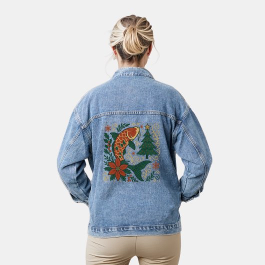 Festive Koi Christmas Art Women’s Denim Jacket デニムジャケット (モデル)