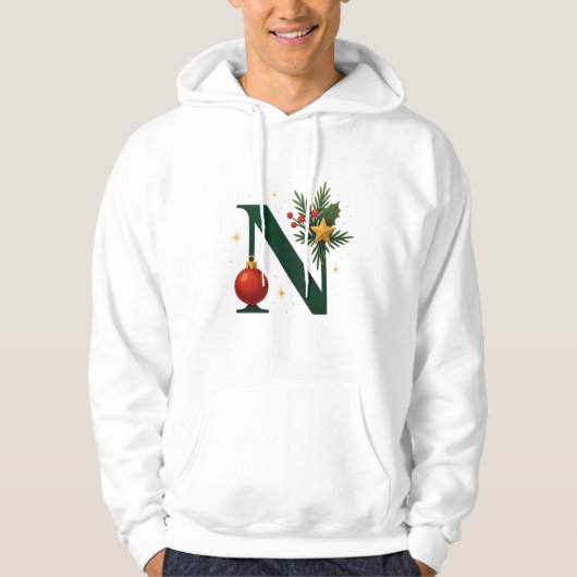 Festive Letter N Holiday  Adult Pullover Hoodie パーカ (正面)