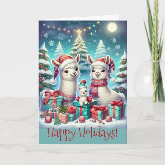 Festive Llama Family Christmas カード (正面)