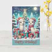 Festive Llama Family Christmas カード (黄色い花)
