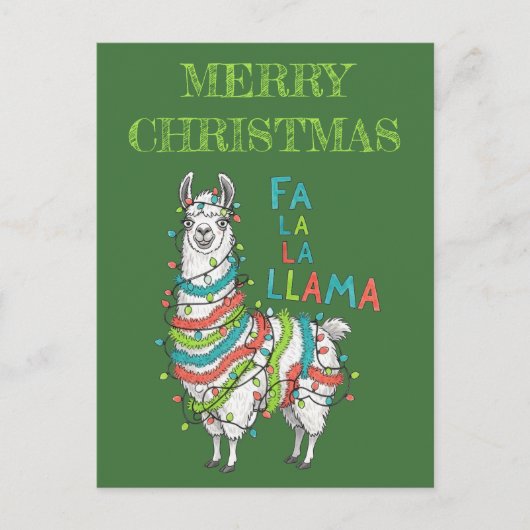 Festive Llama with Christmas Lights ポストカード (正面)