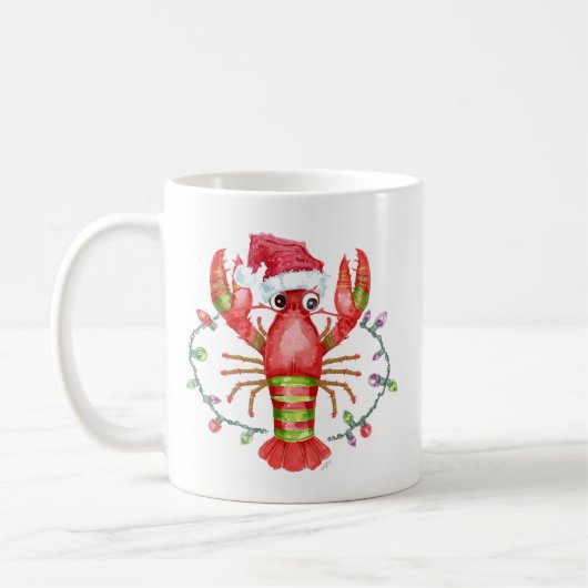 Festive Lobster Christmas Mug with Santa Hat コーヒーマグカップ (左)