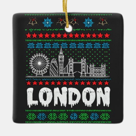 Festive London United Kingdom Ugly Christmas セラミックオーナメント (正面)
