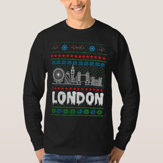 Festive London United Kingdom Ugly Christmas Tシャツ (正面)