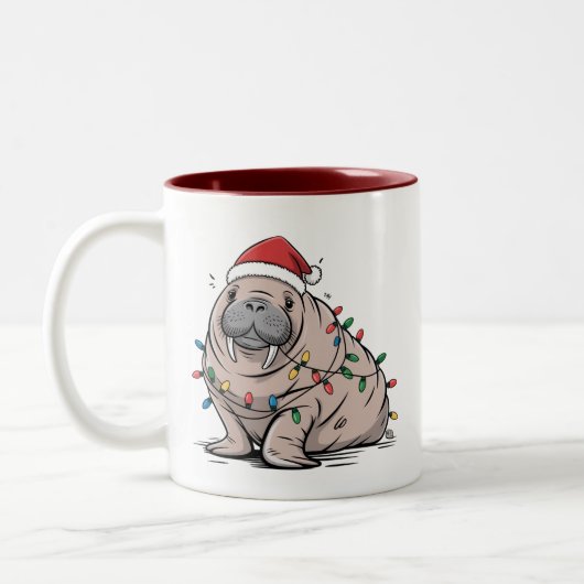 Festive Manatee Christmas Santa Ocean Lover Cozy ツートーンマグカップ (左)