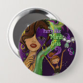 Festive Mardi Gras Carnival Badge | Purple Green 缶バッジ (正面&裏面)
