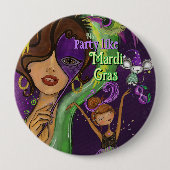 Festive Mardi Gras Carnival Badge | Purple Green 缶バッジ (正面)