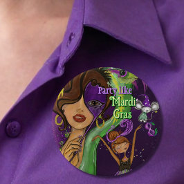 Festive Mardi Gras Carnival Badge | Purple Green 缶バッジ