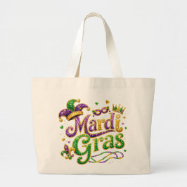 Festive Mardi Gras Tote Bag – Carnival Parade Cele ラージトートバッグ