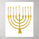 Festive Menorah Hanukkah Celestial Candles Drawing ポスター<br><div class="desc">Faux gold foil menorah candles for your Hanukkah celebration. Whimsical menorah illustration with white stars covered celestial candles on a faux gold menorah candle stand. Menorah starry Hanukkah illustrated design gifts and paper products.</div>