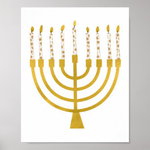 Festive Menorah Hanukkah Celestial Candles Drawing ポスター