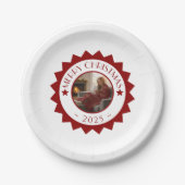 Festive Merry Christmas Custom Photo Text Party ペーパープレート (正面)