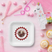 Festive Merry Christmas Custom Photo Text Square ペーパープレート (パーティー)