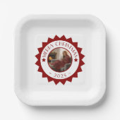 Festive Merry Christmas Custom Photo Text Square ペーパープレート (正面)