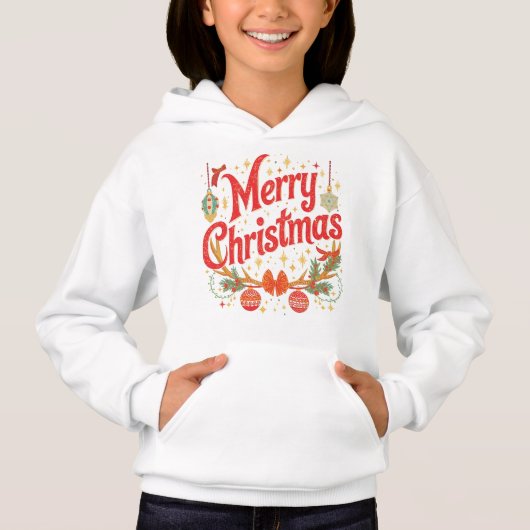 Festive “Merry Christmas” Holiday Kids Hoodie (正面)