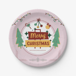 Festive Merry Christmas Paper Plate for Holiday ペーパープレート