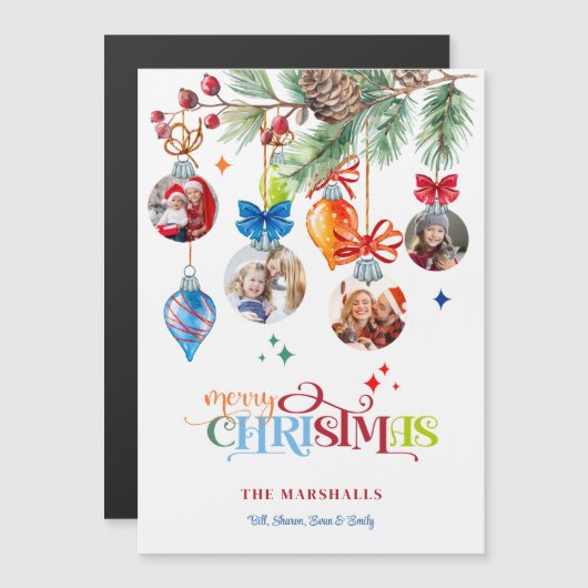 Festive Merry Christmas Pine & Baubles 4 Photo (正面/裏面)