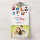 Festive Merry Christmas Pine & Baubles 4 Photo オールインワン招待状 (内側)