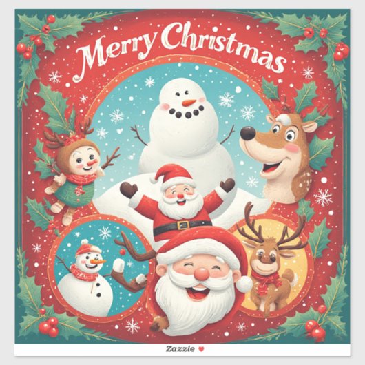 Festive Merry Christmas Postcard シール (シート)