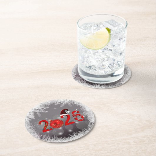 Festive Merry Christmas Red New Year 2026 ラウンドペーパーコースター (インサイチュ)