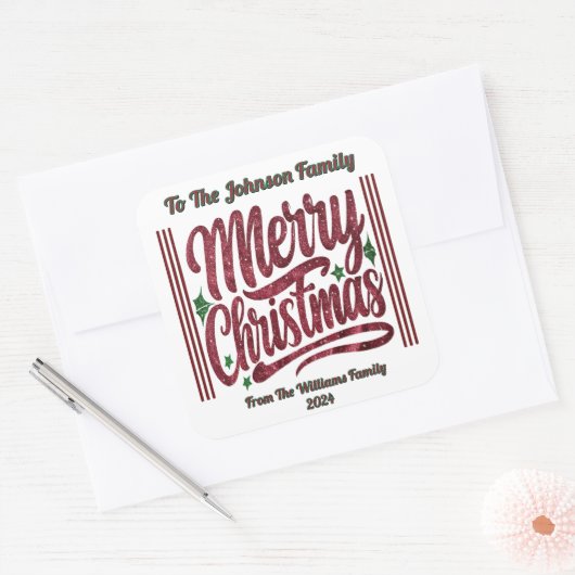 Festive Merry Christmas Sticker スクエアシール (封筒)