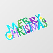 Festive Merry Christmas Text Colourful Letters ウィンドウサイン (シート)