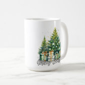 Festive Merry Christmas Tree Happy Holidays コーヒーマグカップ (正面右)