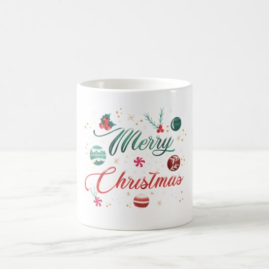 Festive Merry Christmas Typography with Ornaments コーヒーマグカップ (中央)