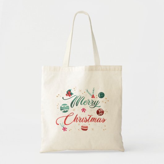 Festive Merry Christmas Typography with Ornaments トートバッグ (正面)