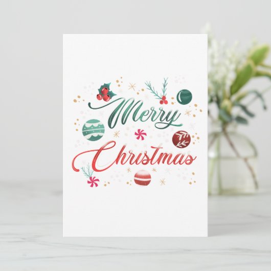 Festive Merry Christmas Typography with Ornaments 招待状 (スタンド正面)