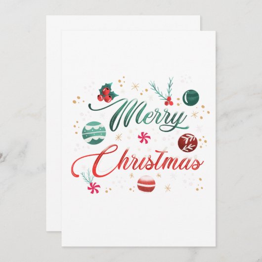 Festive Merry Christmas Typography with Ornaments 招待状 (正面/裏面)