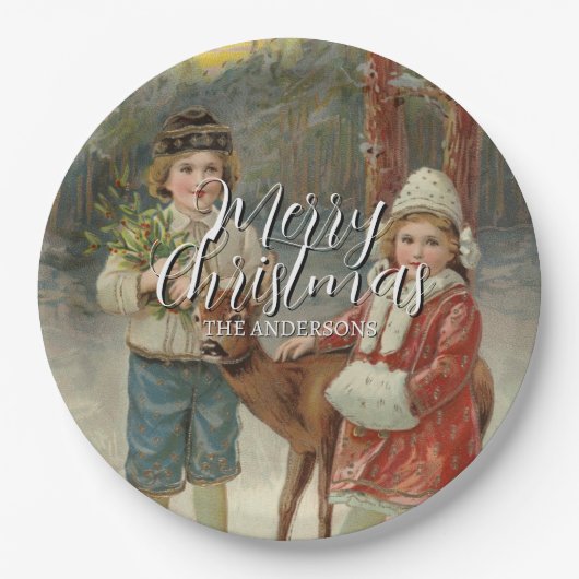 Festive Merry Christmas Winter Children ペーパープレート (正面)