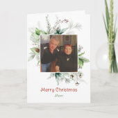 Festive Merry Christmas Winter Greenery Photo シーズンカード (正面)