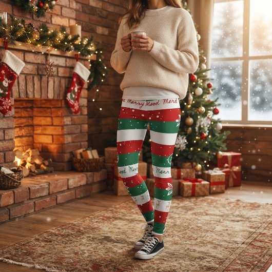 Festive Merry Mood Christmas, Red, Green & White レギンス