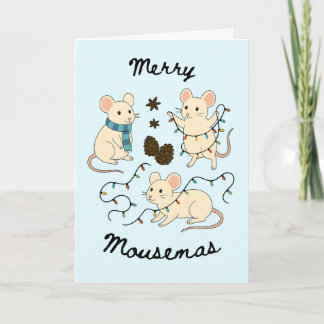 Festive Mice with Fairy Lights – Christmas Card カード