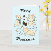 Festive Mice with Fairy Lights – Christmas Card カード (黄色い花)