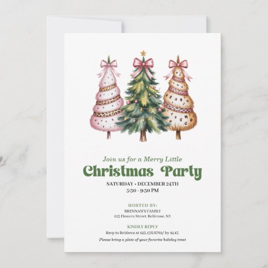 Festive minimalist leopard Christmas tree invite 招待状 (正面)