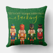 Festive Modern Xmas Green Cute Nutcracker クッション (裏面)