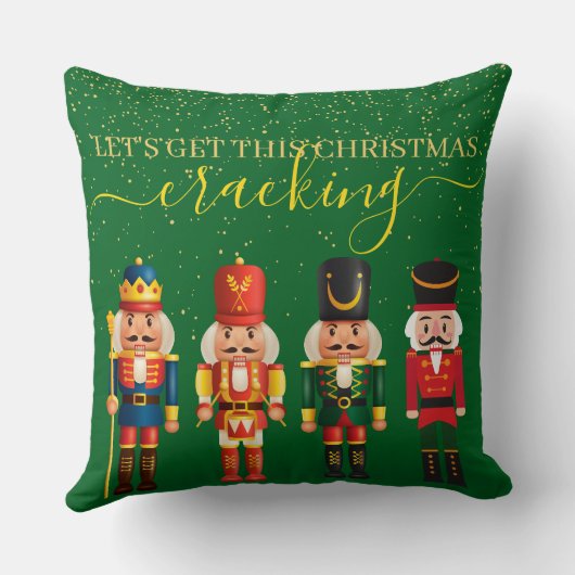 Festive Modern Xmas Green Cute Nutcracker クッション (裏面)