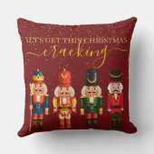 Festive Modern Xmas Red Cute Nutcracker クッション (裏面)